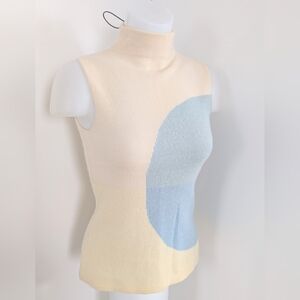 Vintage 90s Knit Cashmere Color Block Mock Neck Sleeveless Top; Size XS